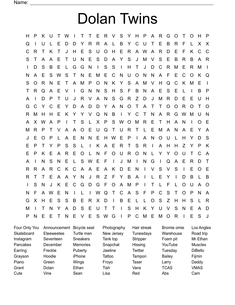 Dolan Twins Word Search