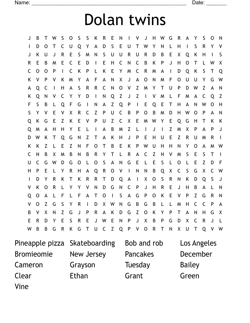 Dolan twins Word Search