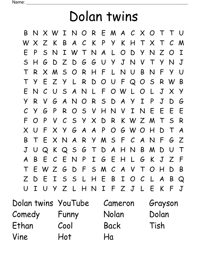 Dolan twins Word Search