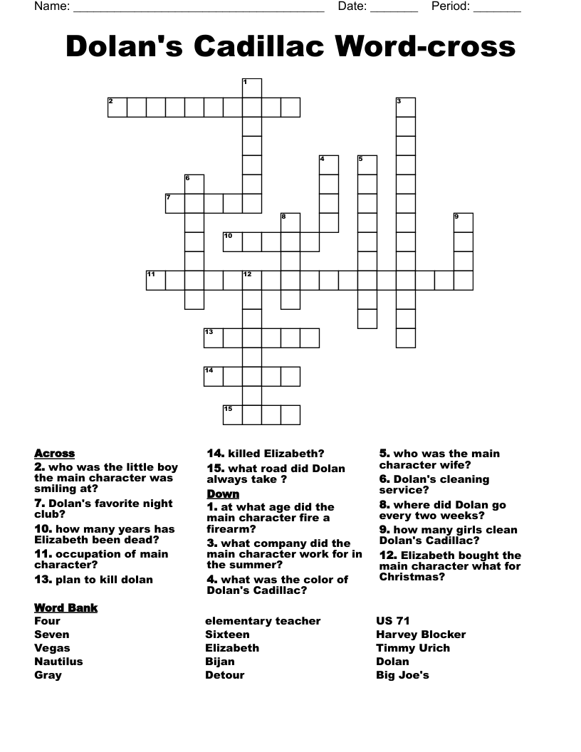 Dolan's Cadillac Word-cross  Crossword