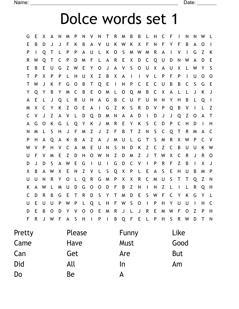 Dolce words set 1 Word Search