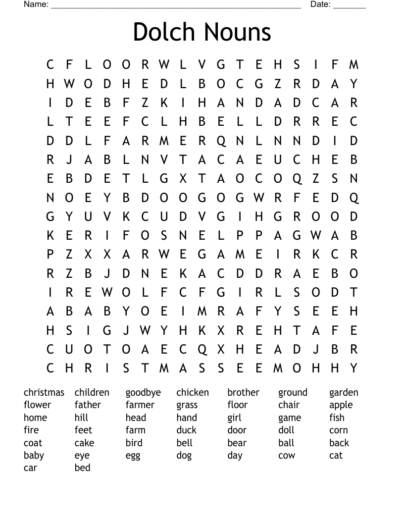 Dolch Nouns Word Search