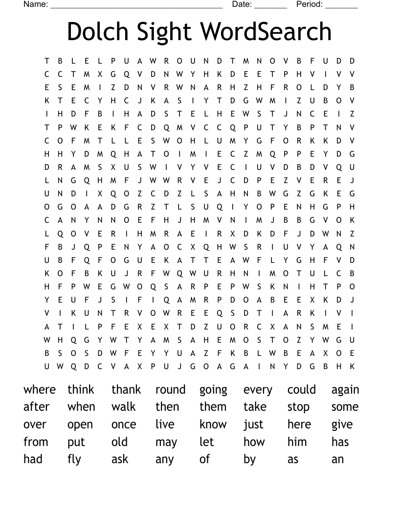 Dolch Sight WordSearch
