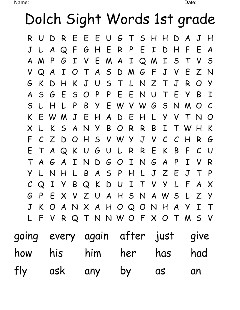 Dolch Sight Words 1st grade Word Search