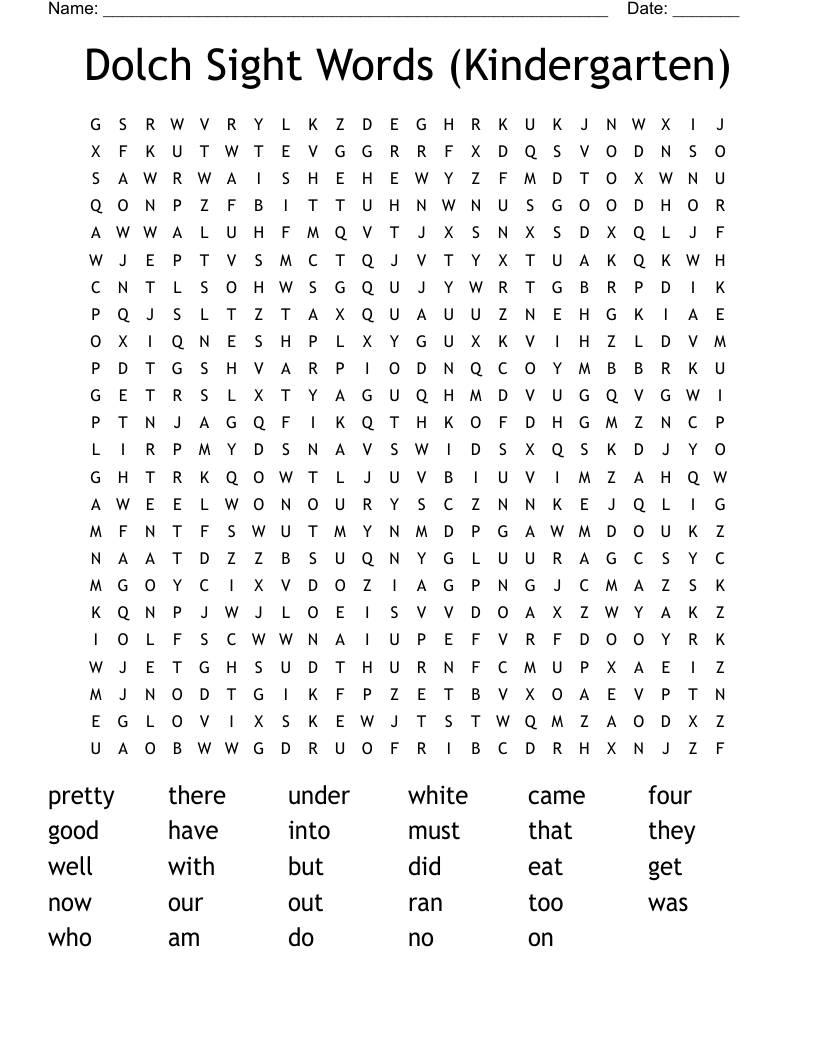 Dolch Sight Words (Kindergarten) Word Search