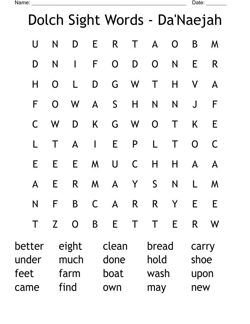 Dolch Sight Words - Da'Naejah  Word Search