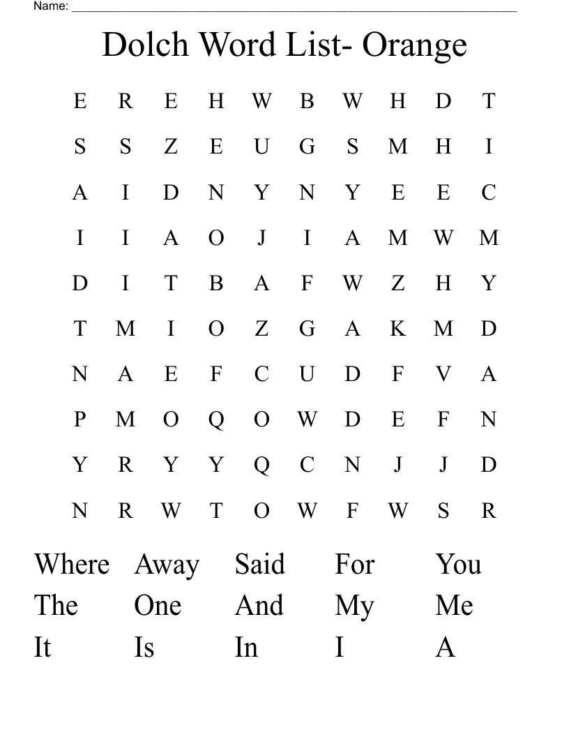 Dolch Word List- Orange  Word Search
