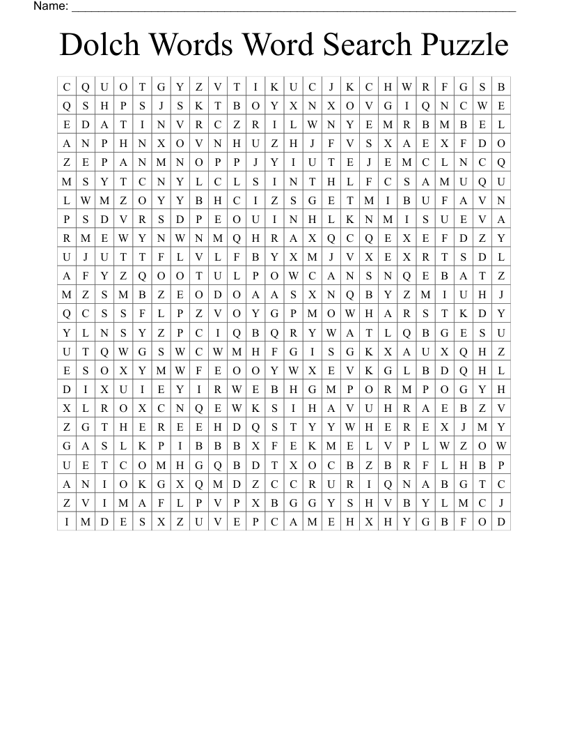 Dolch Words Word Search Puzzle
