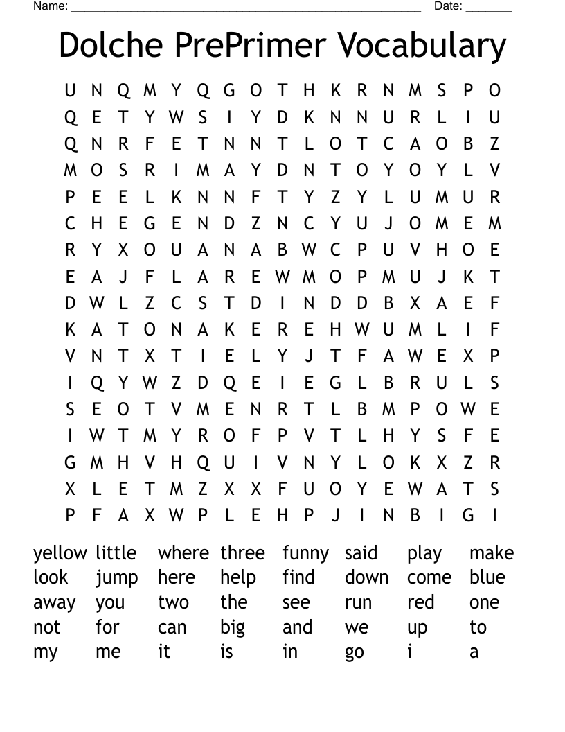 Dolche PrePrimer Vocabulary Word Search