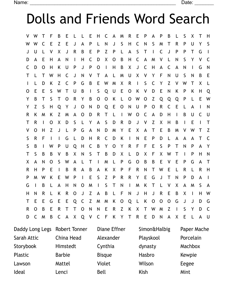 Dolls and Friends Word Search 