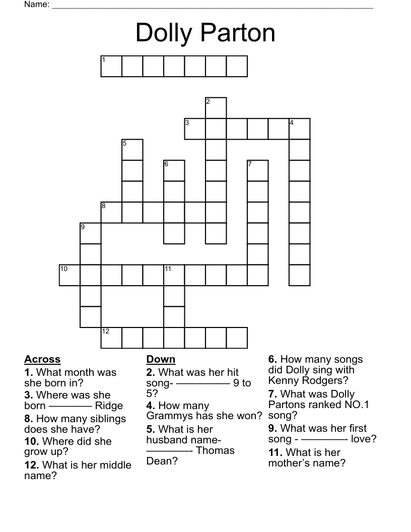 Dolly Parton Crossword