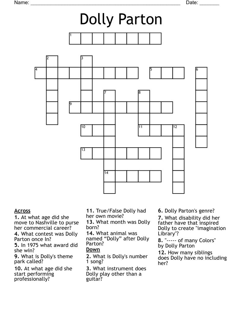 Dolly Parton Crossword
