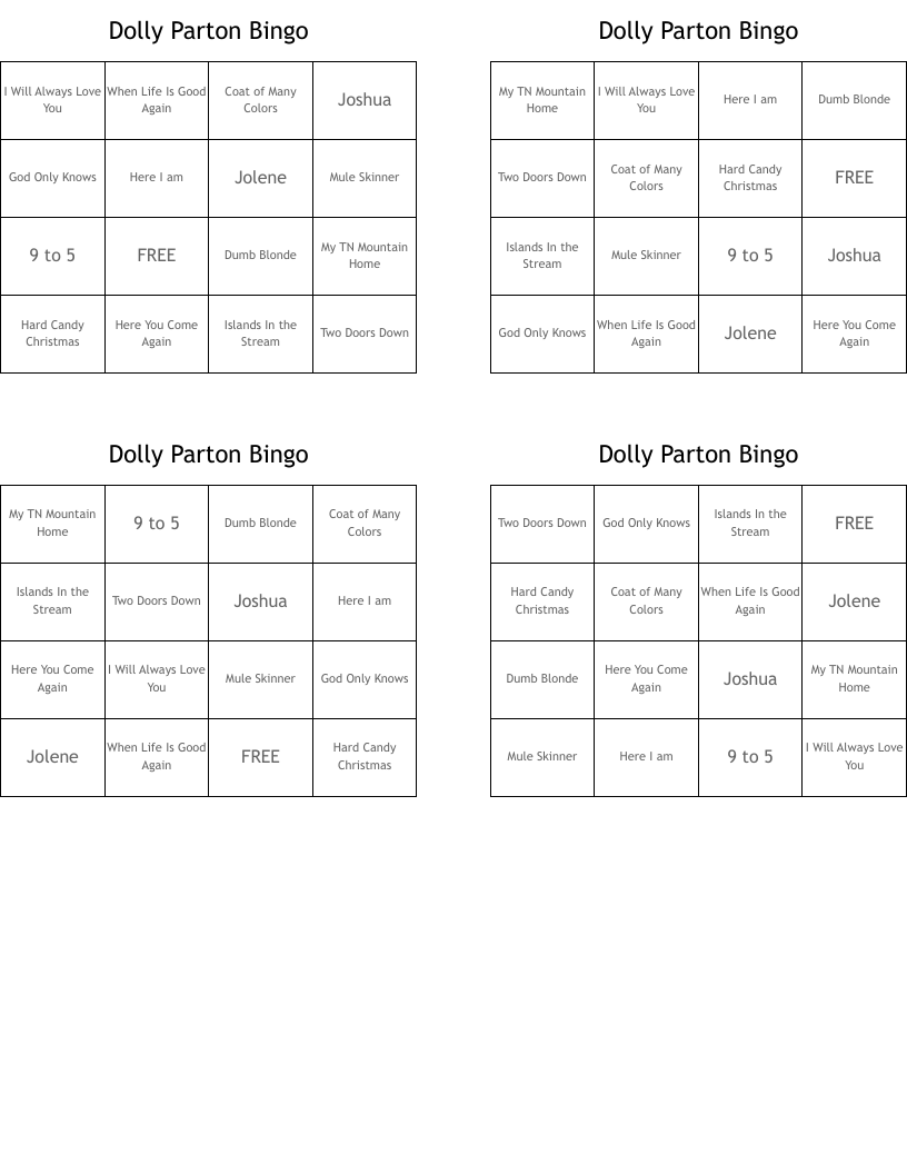 Dolly Parton Bingo