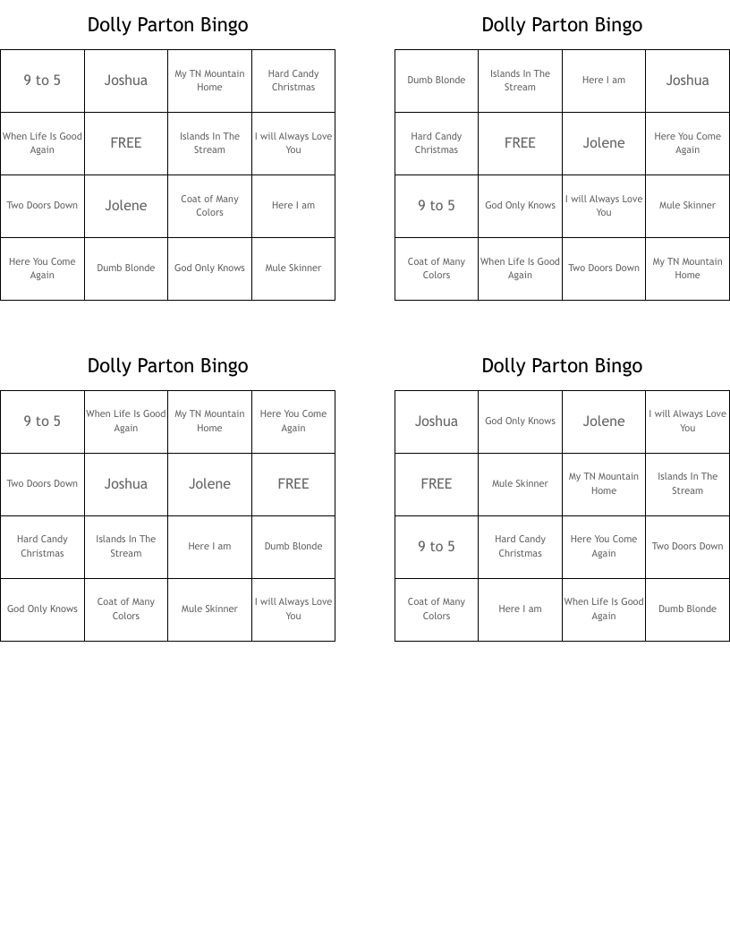 Dolly Parton Bingo
