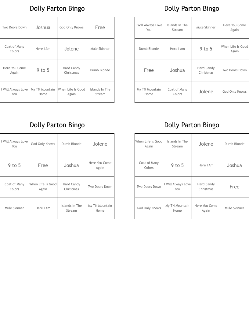 Dolly Parton Bingo