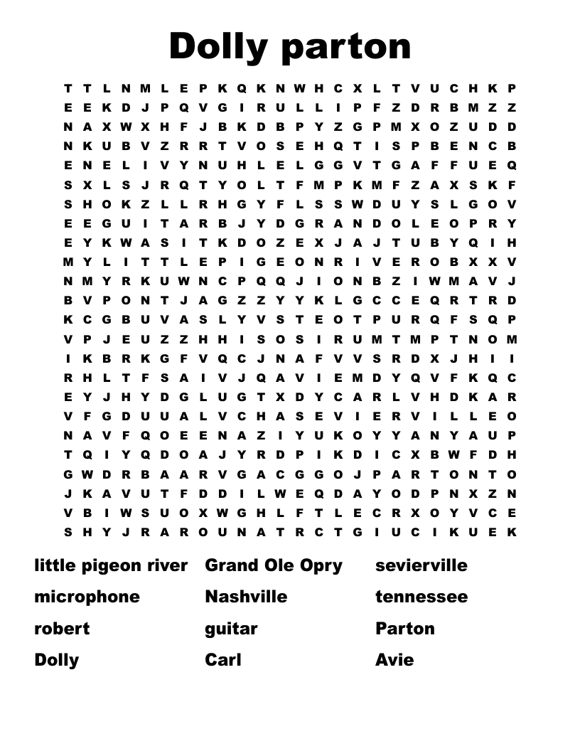 Dolly parton Word Search