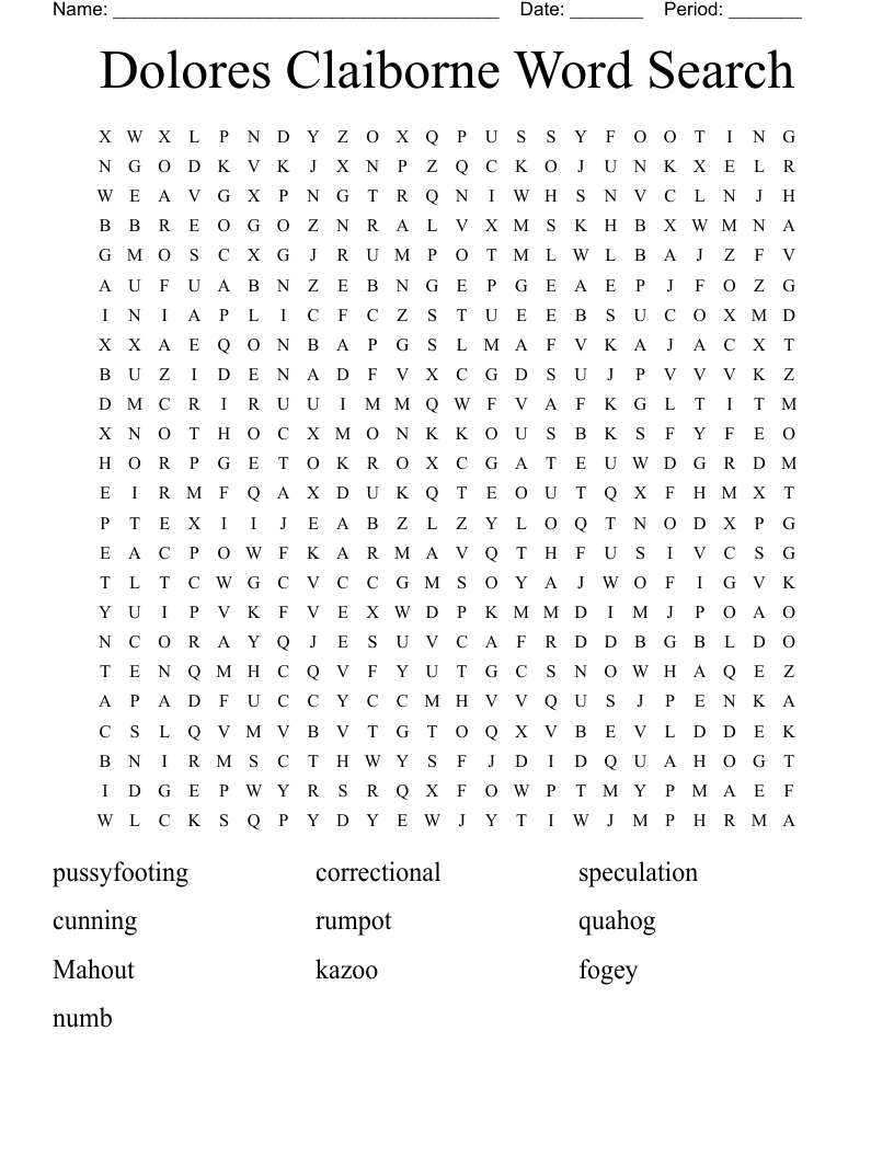 Dolores Claiborne Word Search 