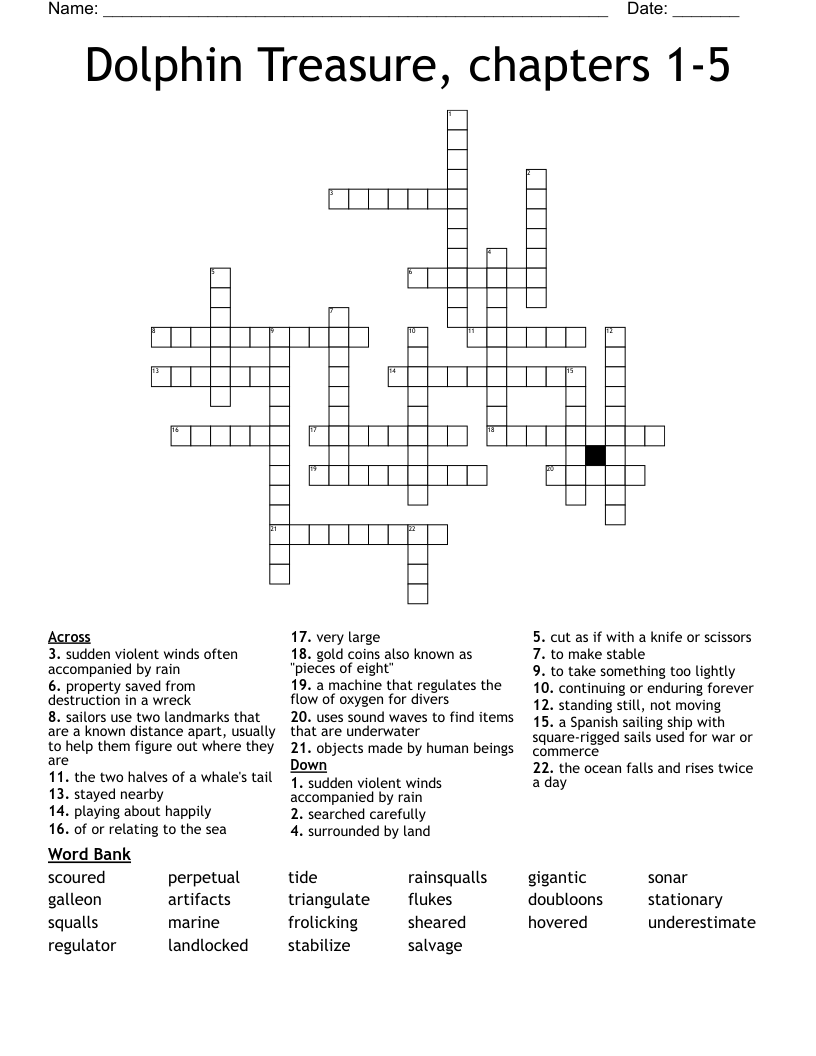 Dolphin Treasure, chapters 1-5 Crossword
