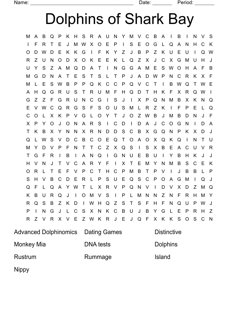 Dolphins of Shark Bay Word Search