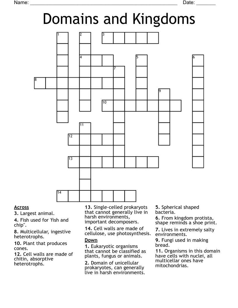 Domains and Kingdoms Crossword