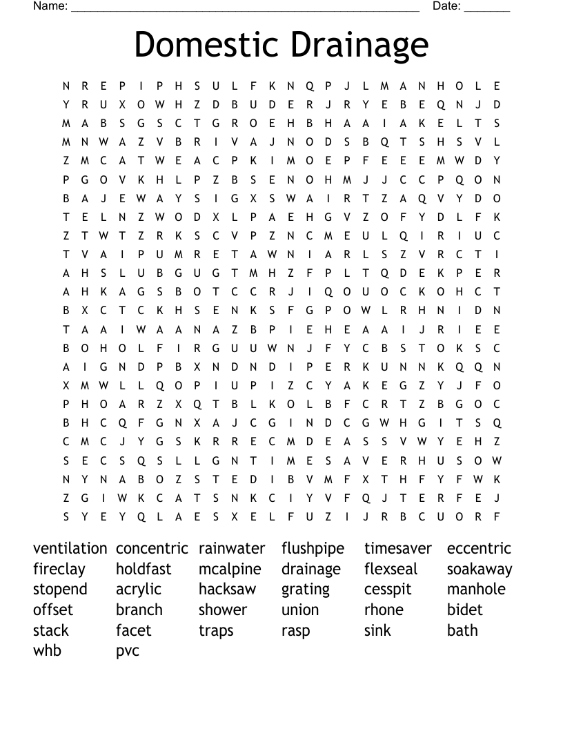 Domestic Drainage Word Search