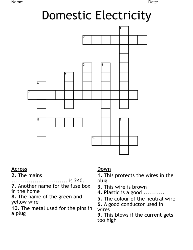 Domestic Electricity Crossword
