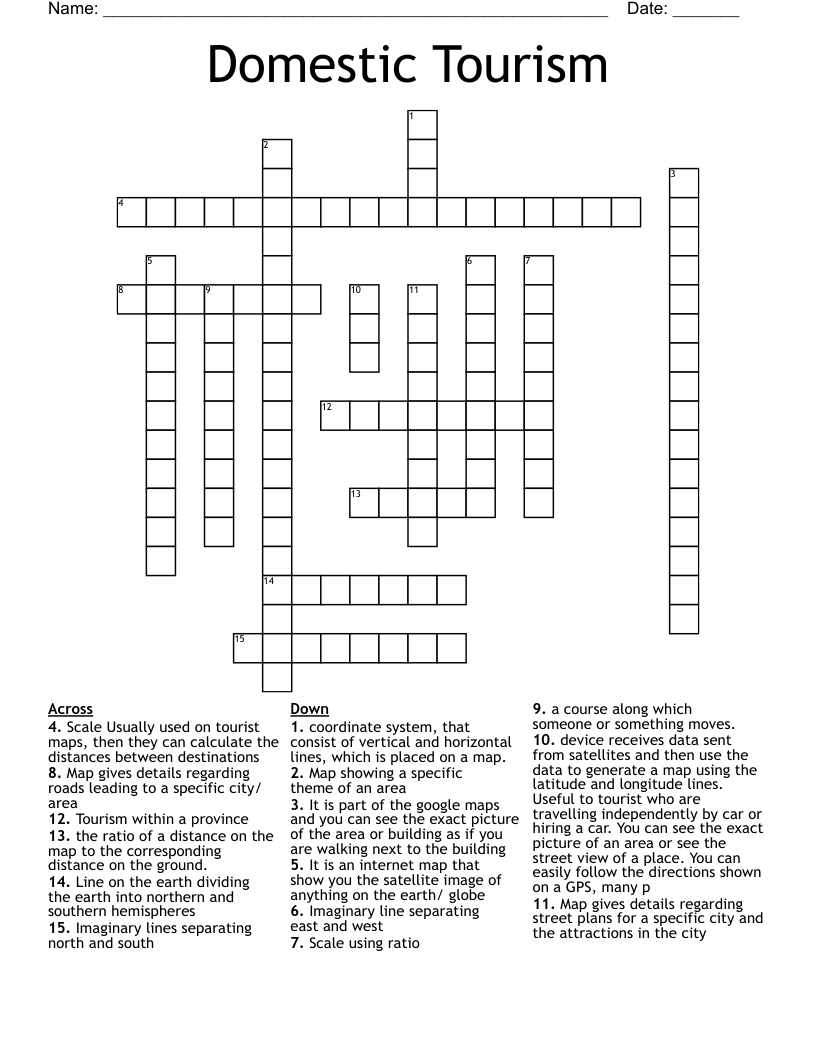 Domestic Tourism Crossword