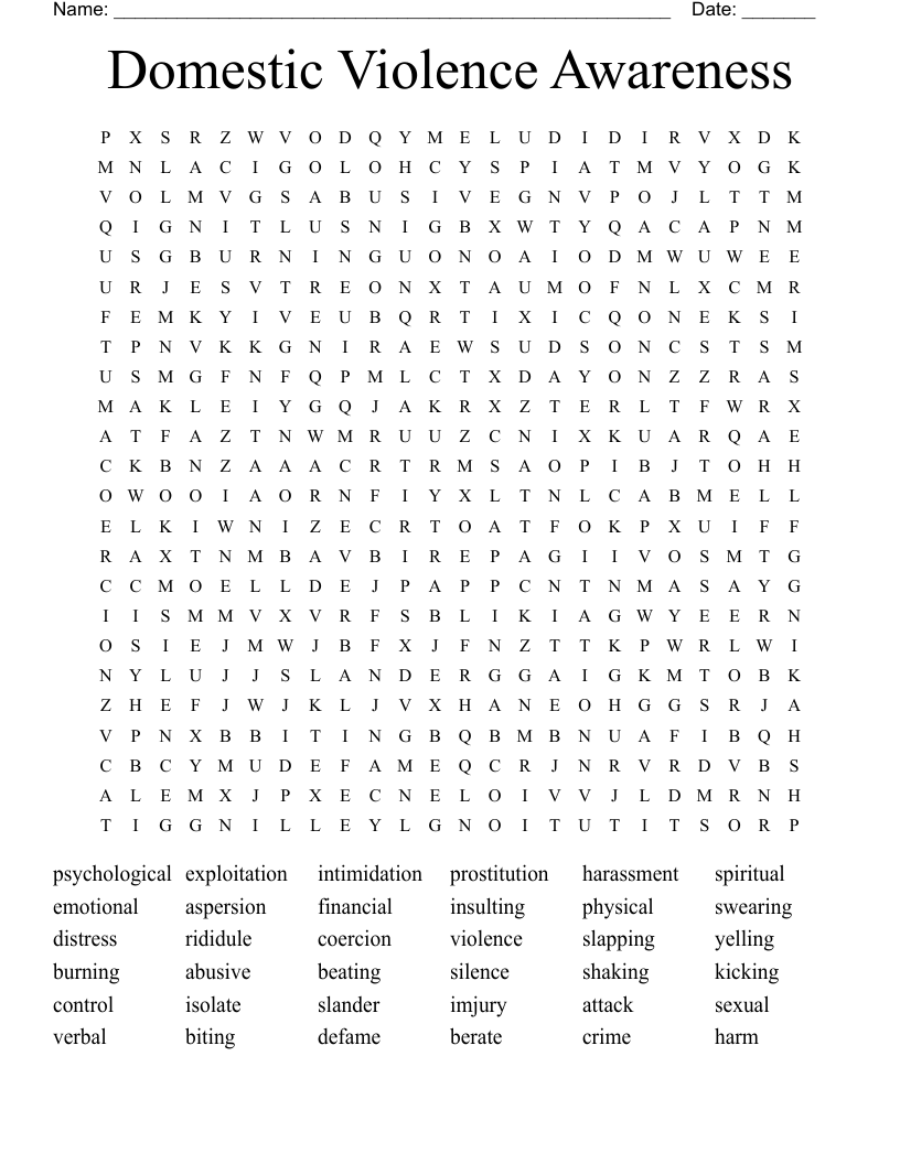 Domestic Violence Awareness Word Search
