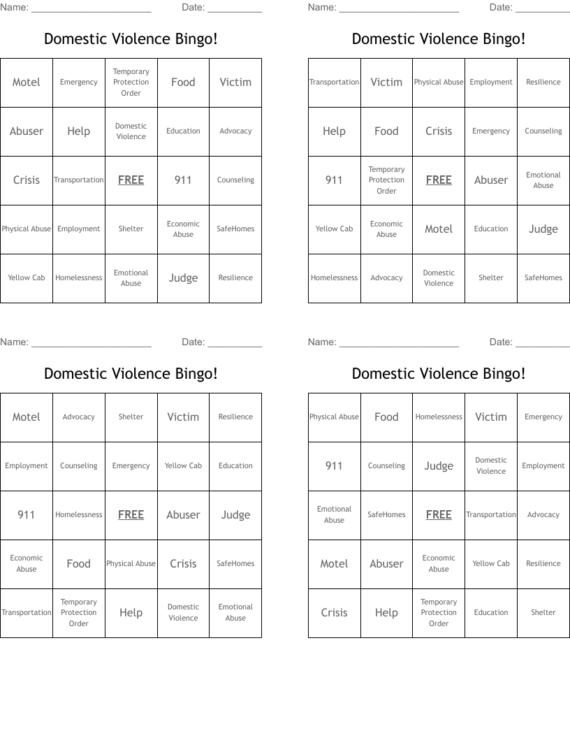 Domestic Violence Bingo!