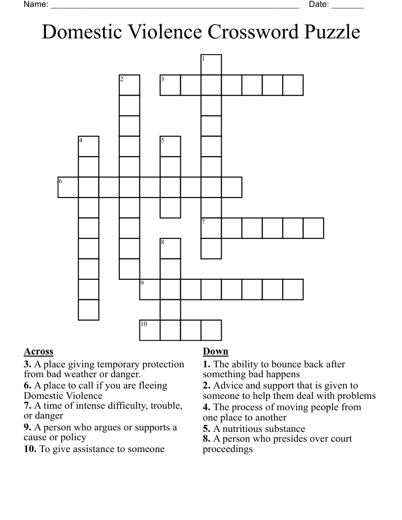 Domestic Violence Crossword Puzzle