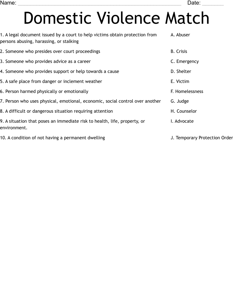 Domestic Violence Match Worksheet