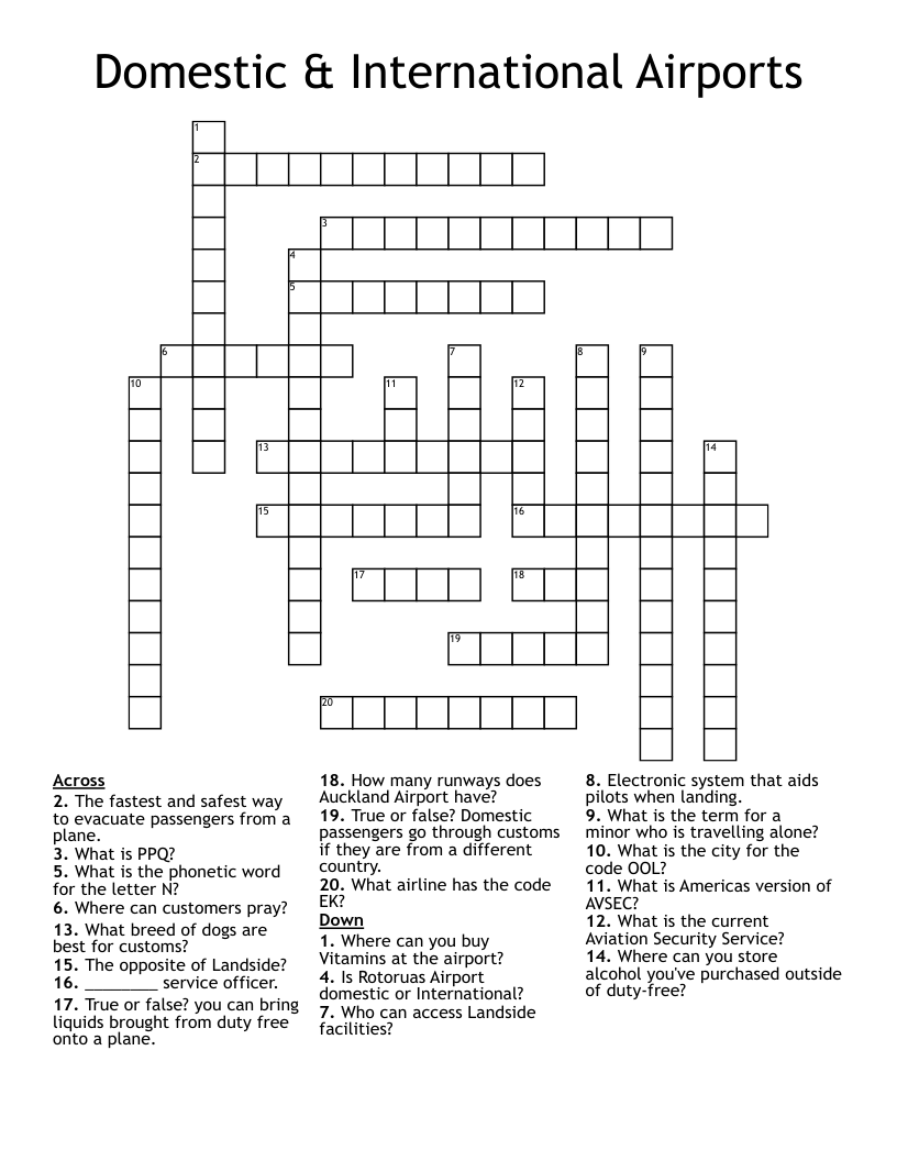 Domestic & International Airports Crossword