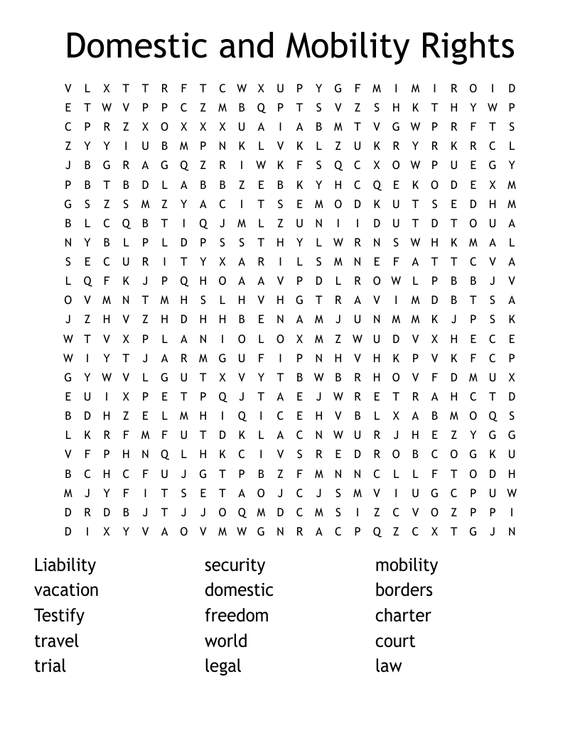 Domestic and Mobility Rights  Word Search