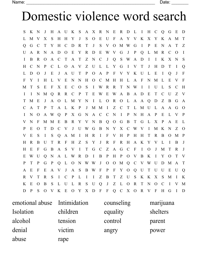 Domestic violence word search