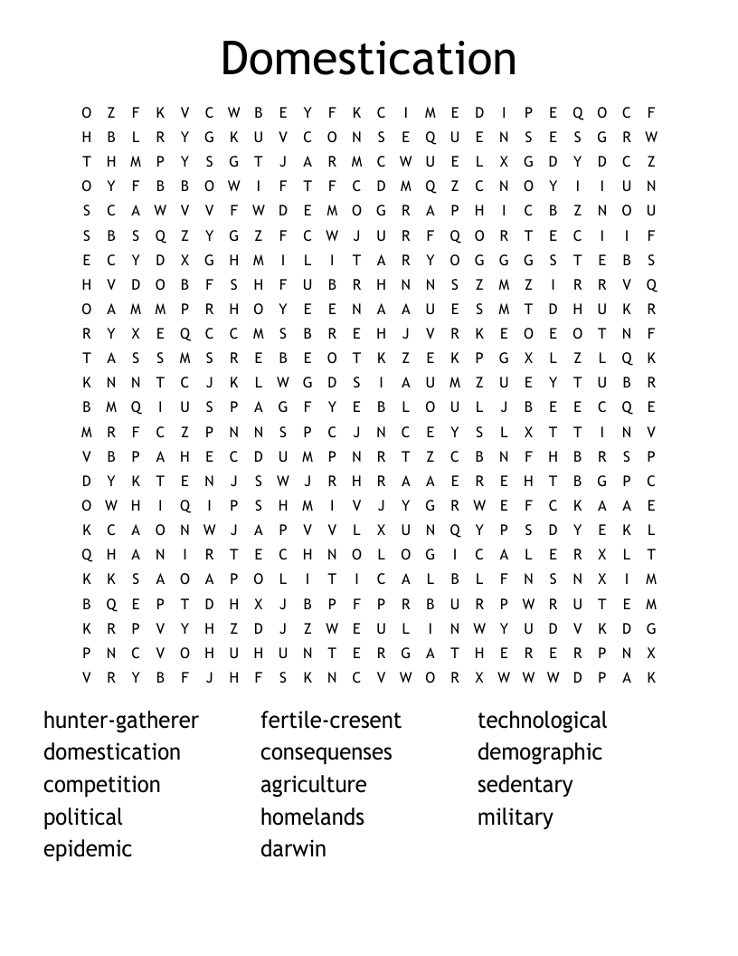 Domestication Word Search