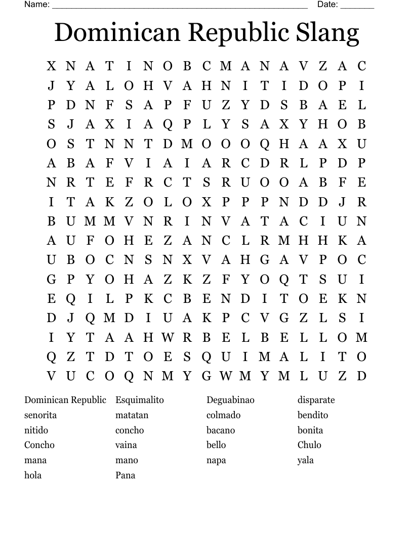Dominican Republic Slang Word Search