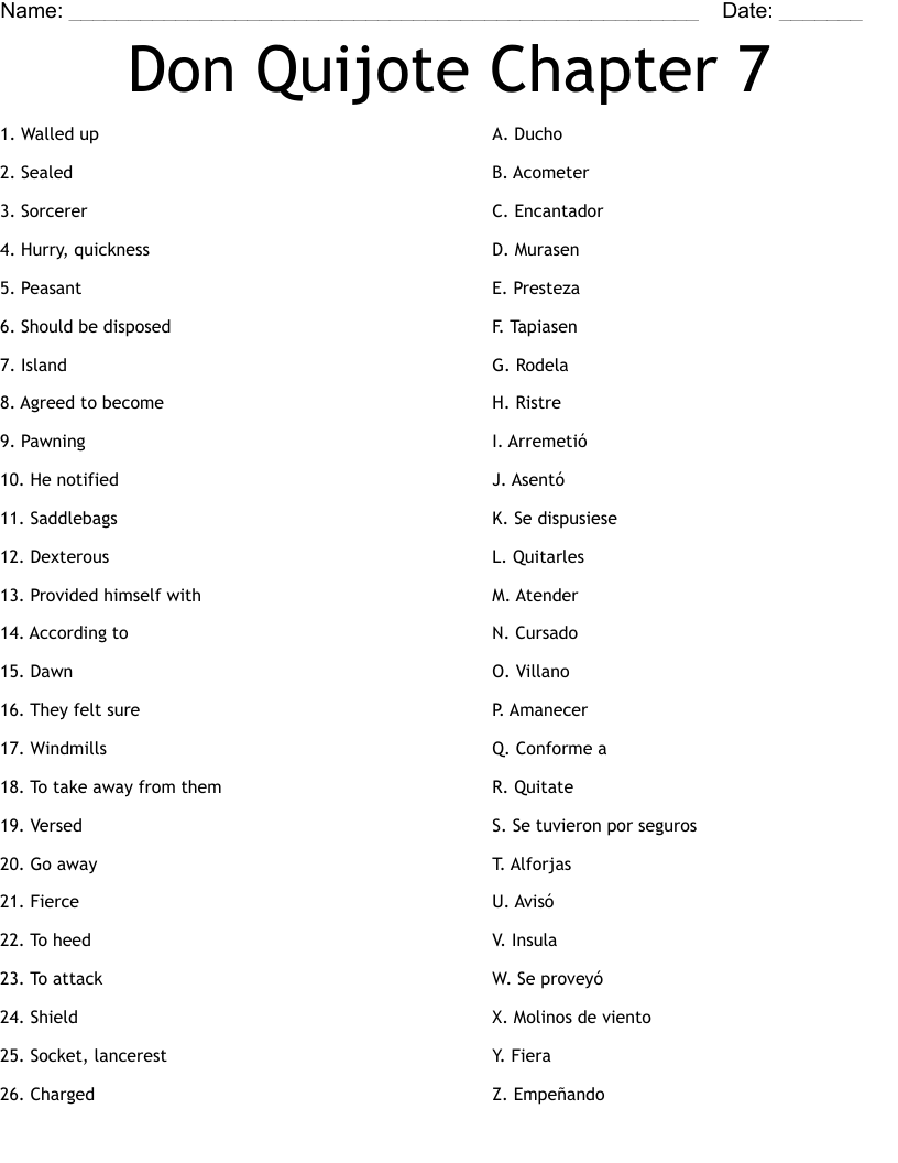 Don Quijote Chapter 7 Worksheet