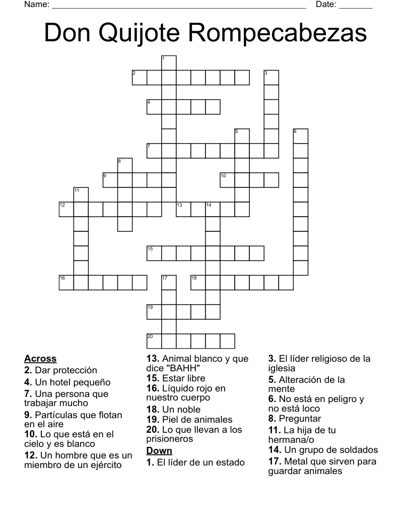 Don Quijote Rompecabezas Crossword