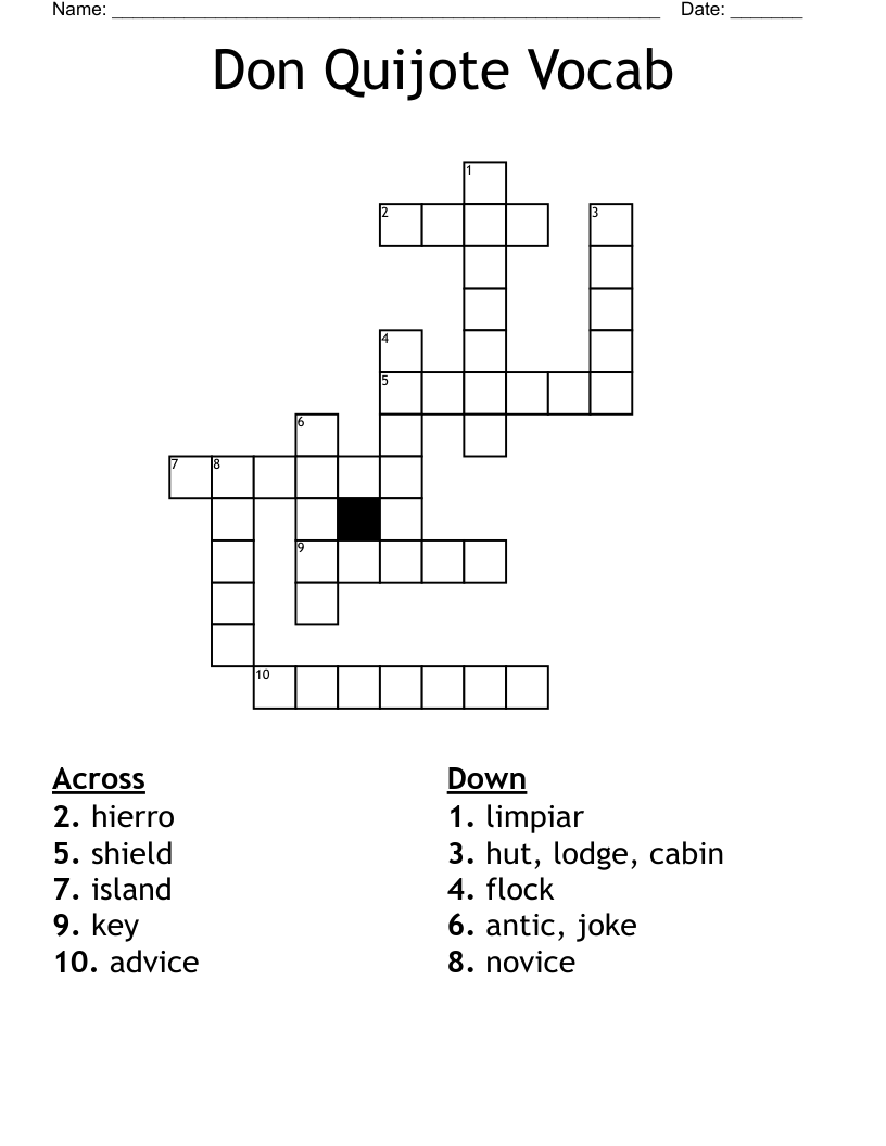 Don Quijote Vocab Crossword