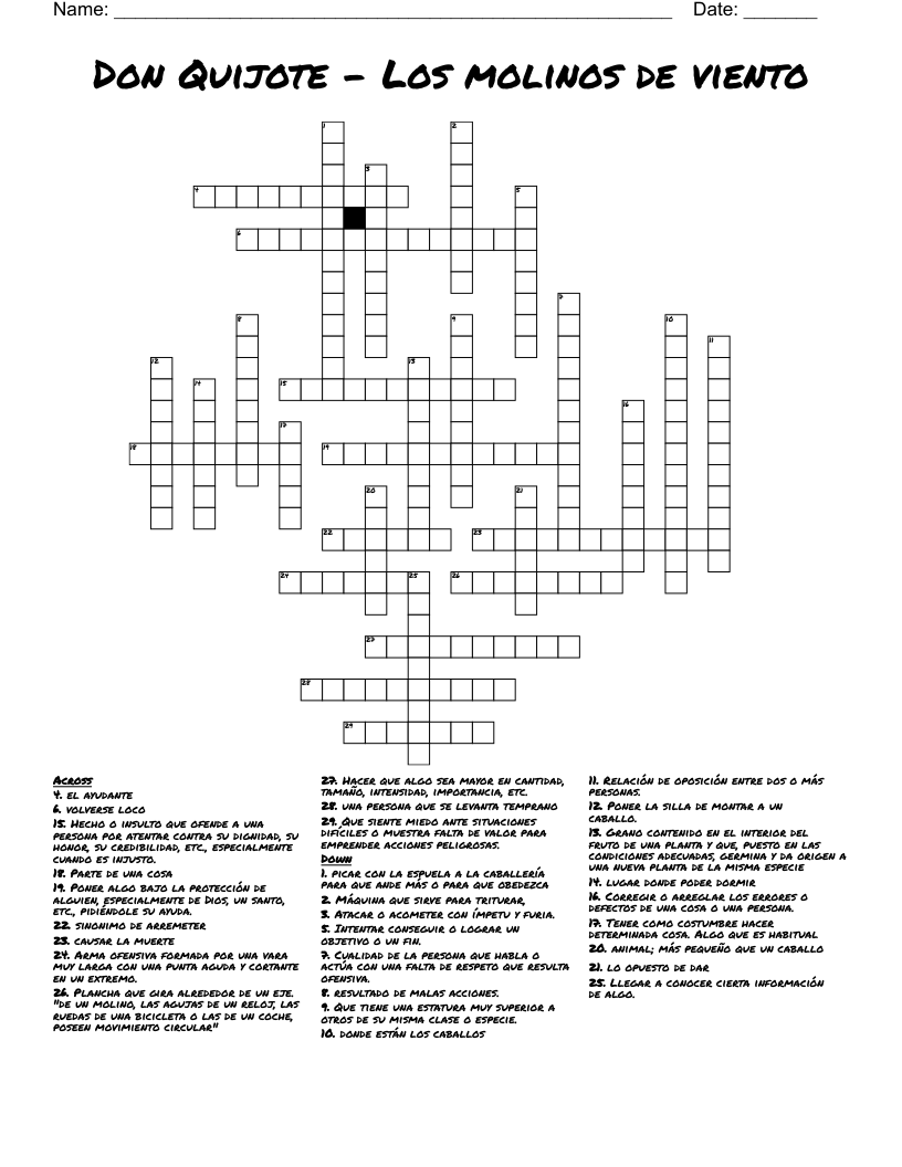 Don Quijote - Los molinos de viento Crossword
