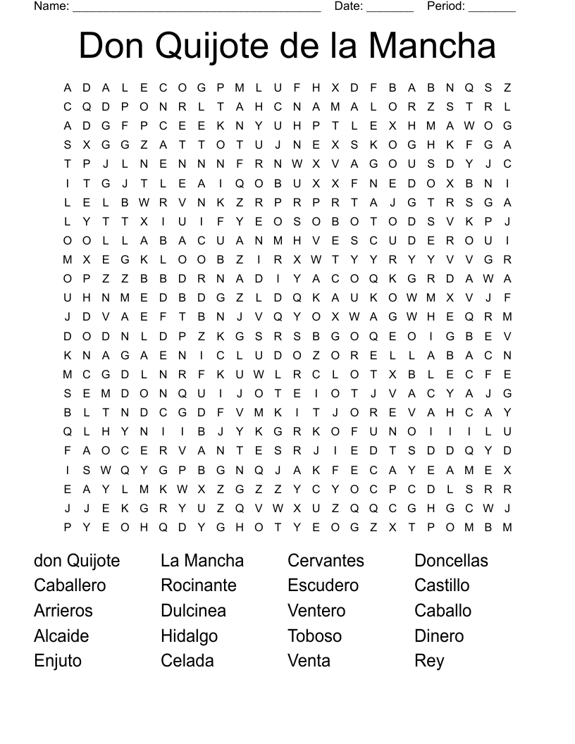 Don Quijote de la Mancha  Word Search