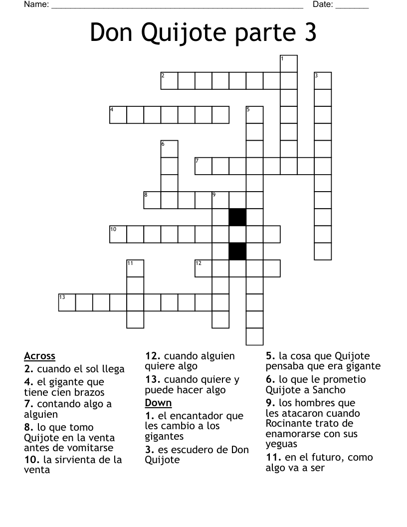 Don Quijote parte 3 Crossword