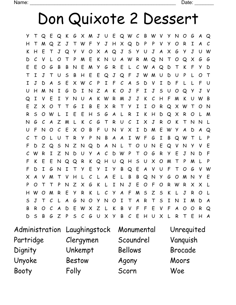 Don Quixote 2 Dessert Word Search