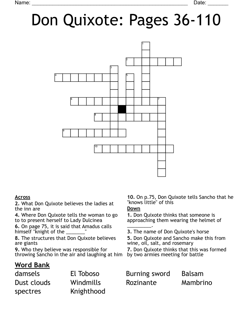 Don Quixote: Pages 36-110 Crossword