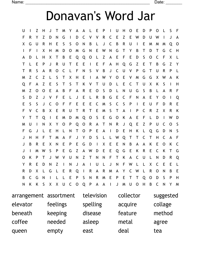 Donavan's Word Jar Word Search