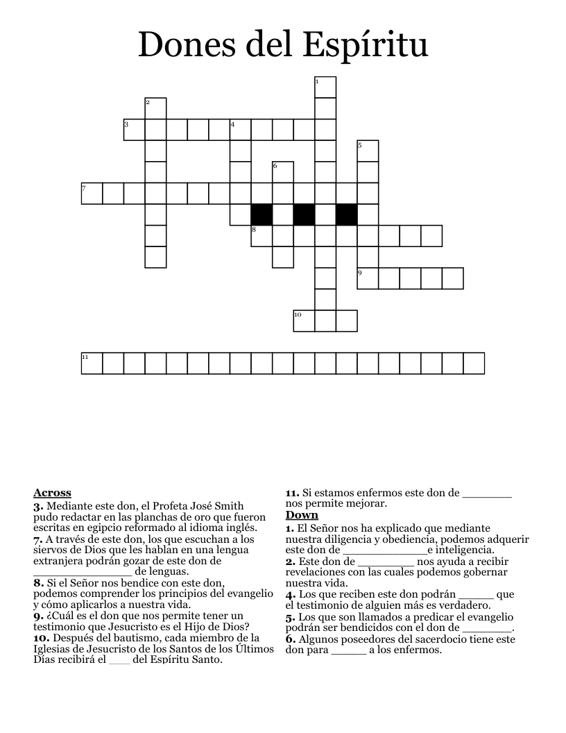 Dones del Espíritu Crossword