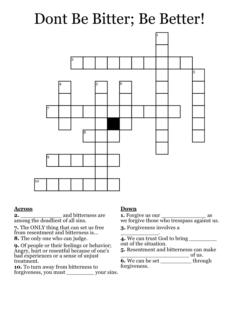 Dont Be Bitter; Be Better! Crossword