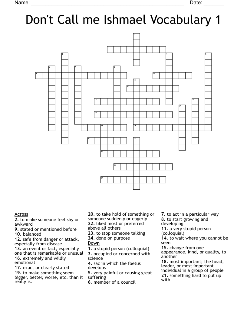 Don't Call me Ishmael Vocabulary 1 Crossword