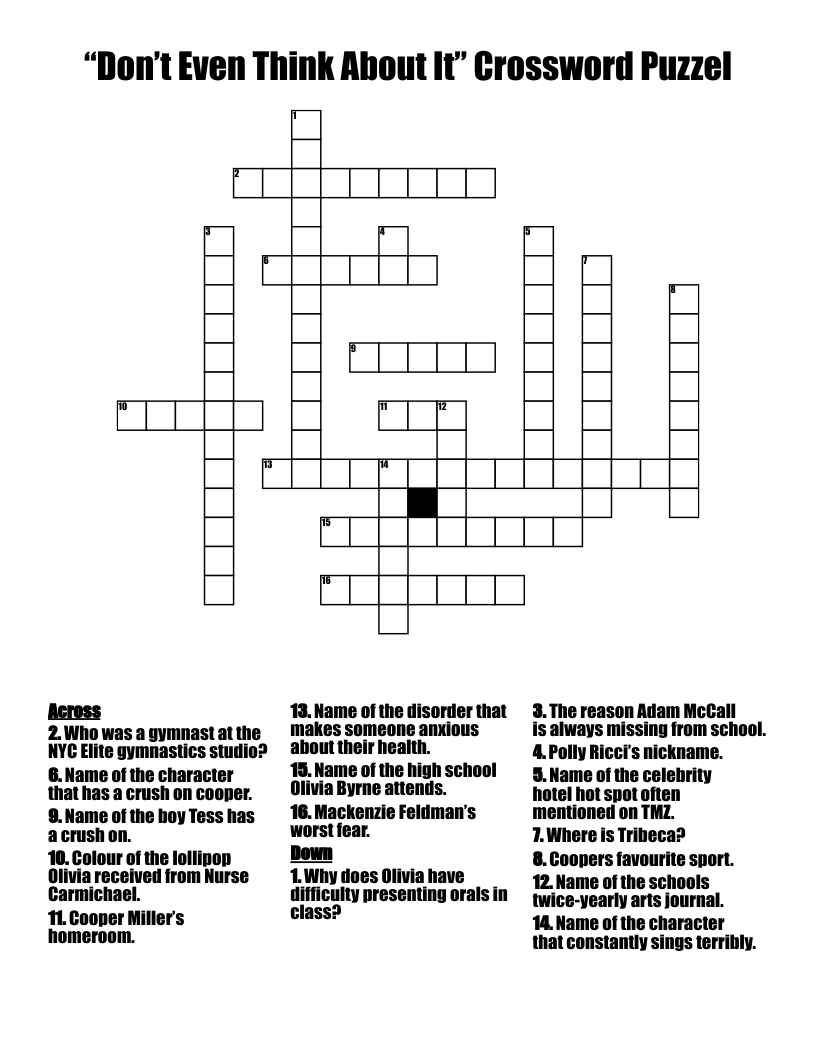 “Don’t Even Think About It” Crossword Puzzel