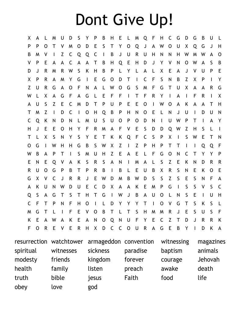 Dont Give Up! Word Search
